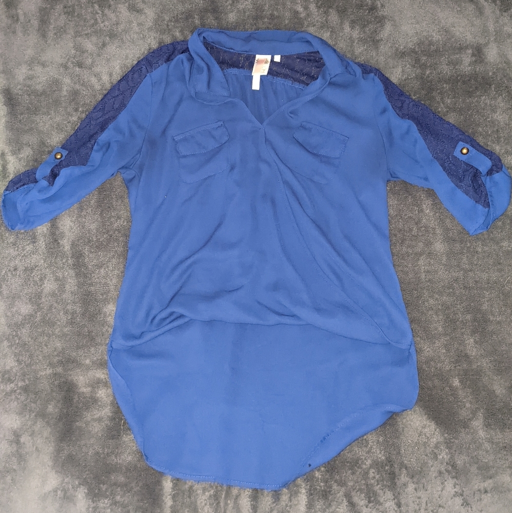 blue lacey mid-crop blouse.